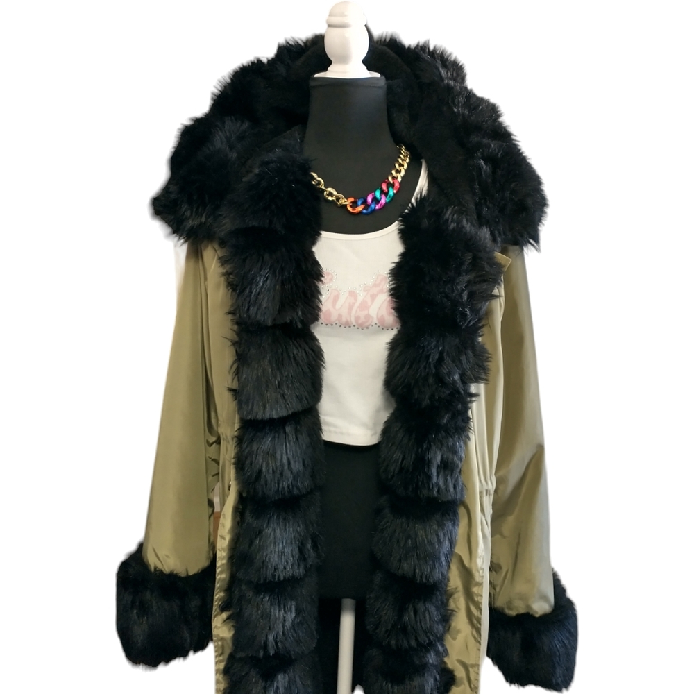 Roiii Winter Coat Luxury Women's (Faux Fur) Hooded Long Jacket. (Size/ M) - Picture 5 of 15